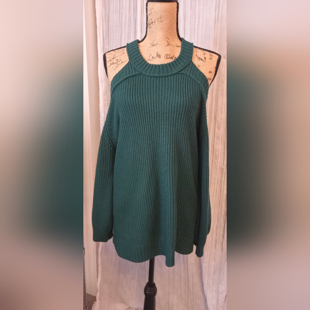 Women's Cold-Shoulder Teal Sweater